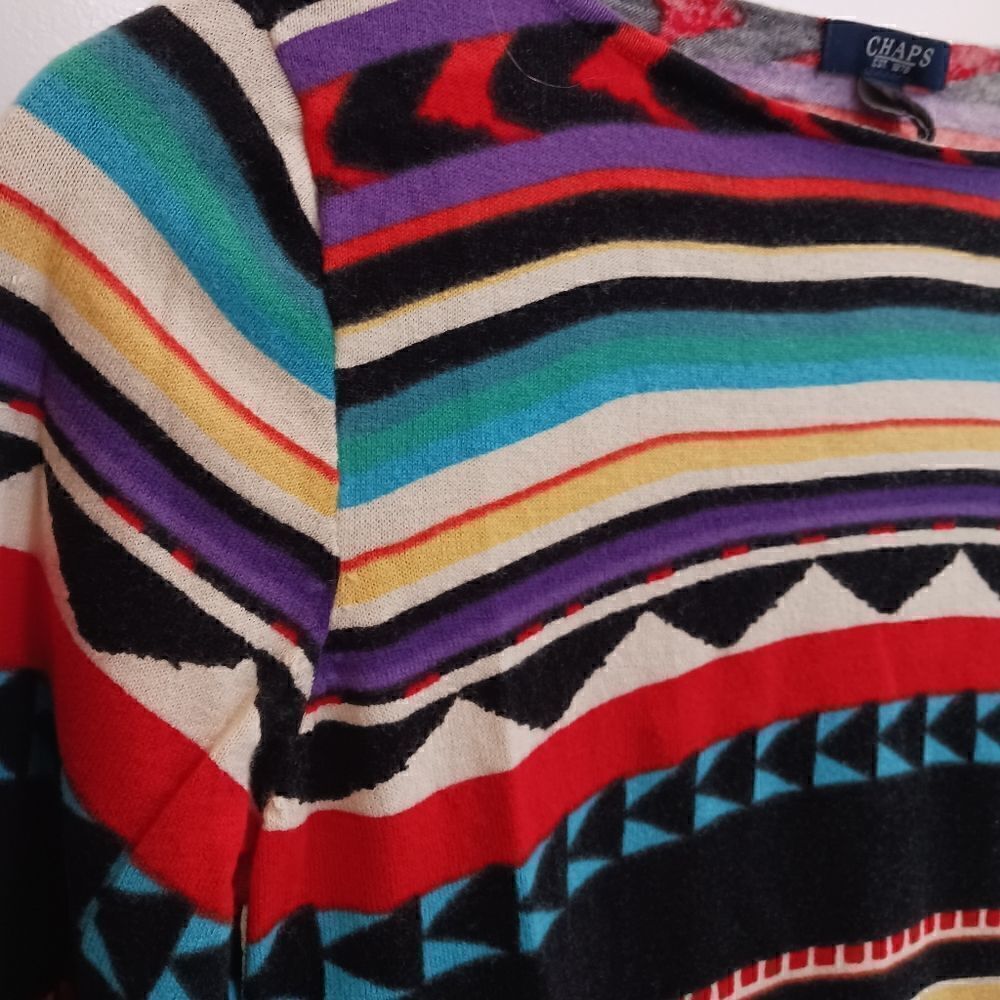 Chaps Cotton Aztec Print Sweater Pullover - Picture 3 of 8